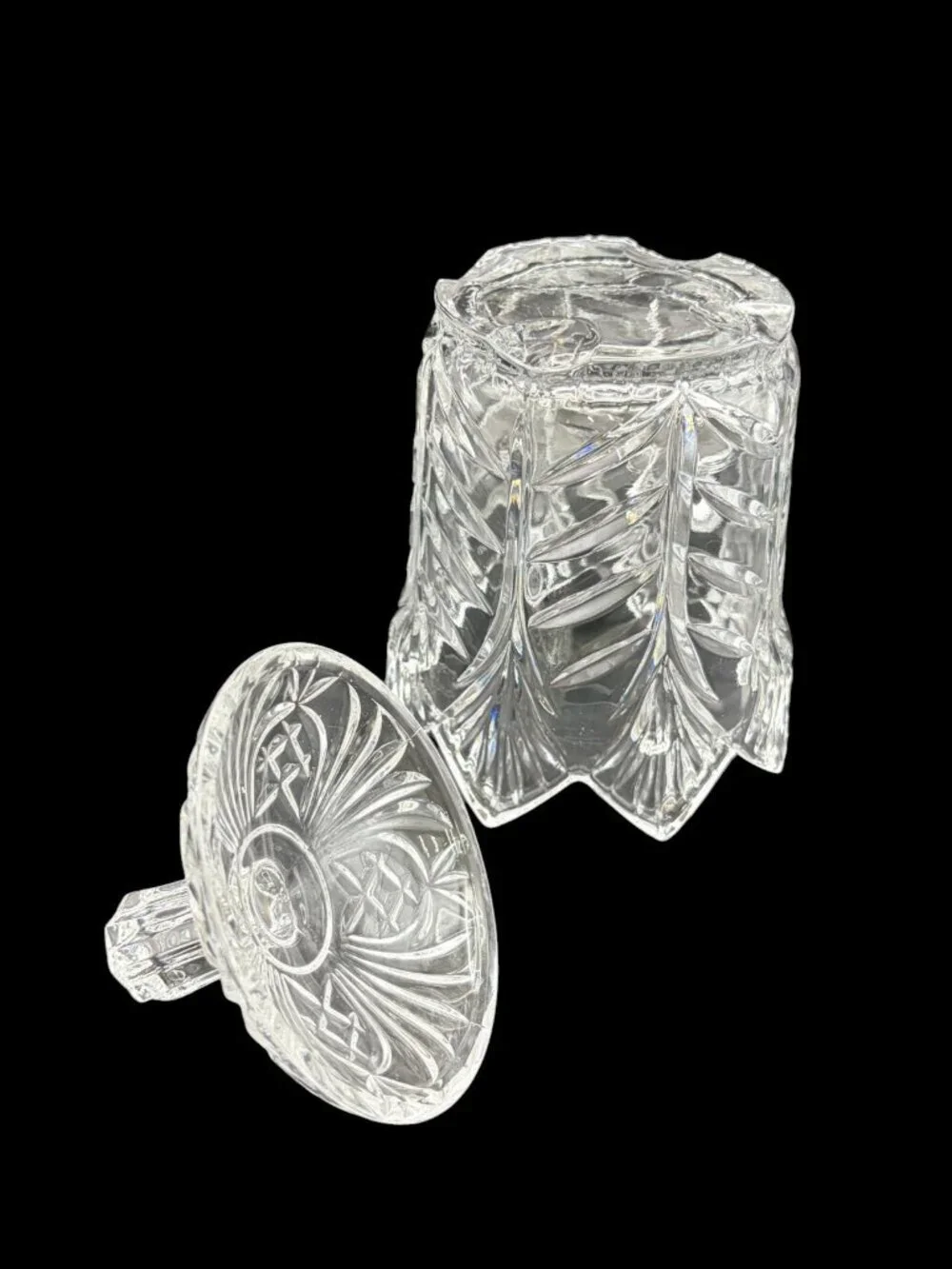 5th Avenue Crystal Portico Covered Candy Dish Jelly Jar Poland 6” Vintage